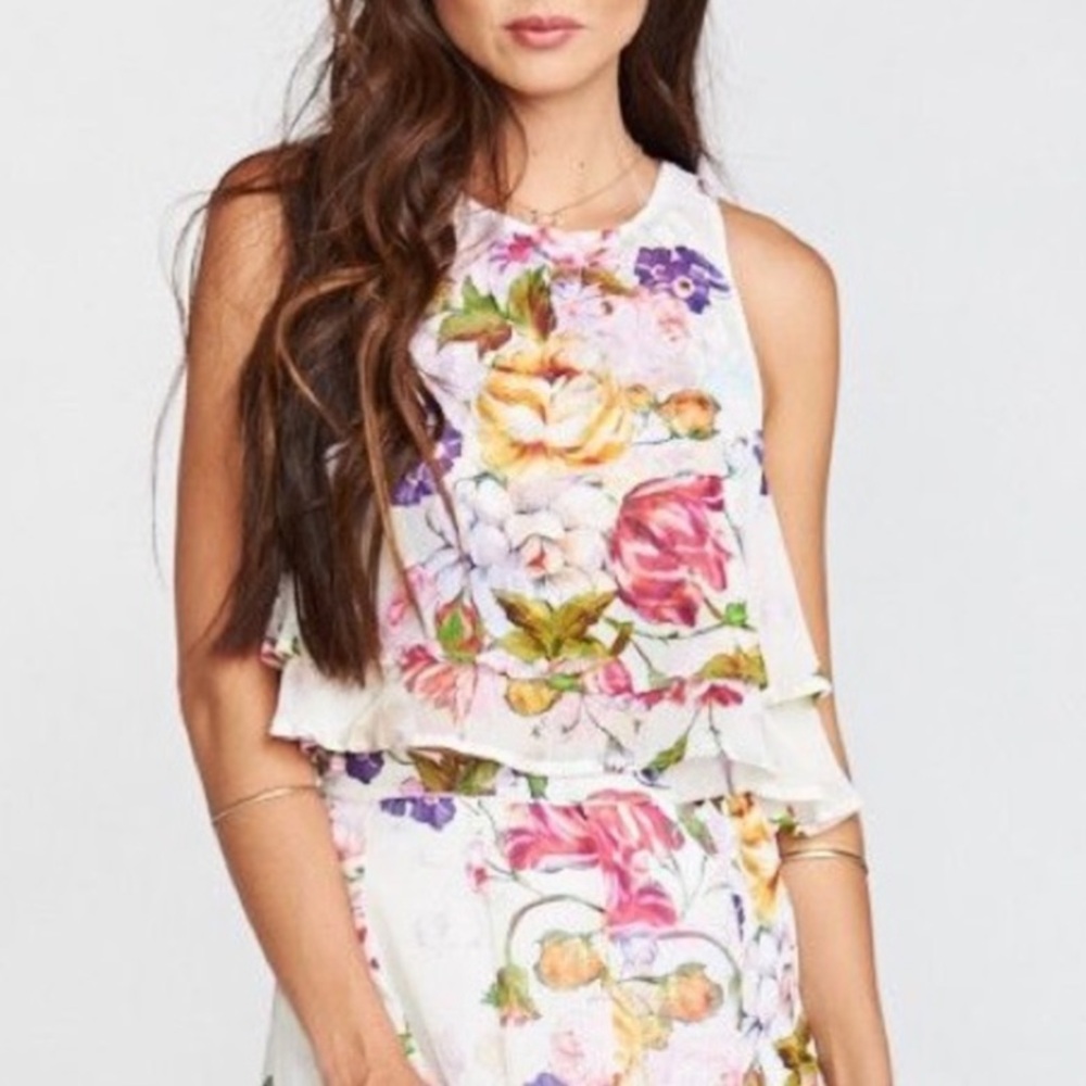 Show Me Your MuMu Floral King Crop Tank Top White Tiered Chiffon Flowy Boho